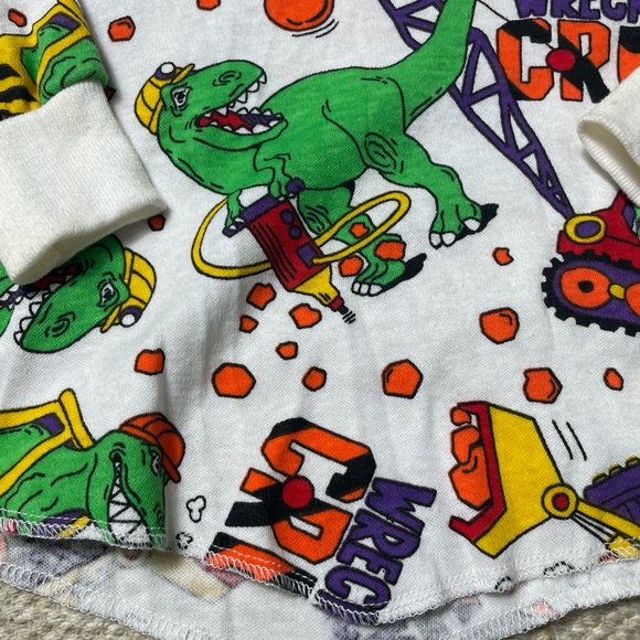 Kids Vintage Dinosaur Wrecking Ball Construction Colorful Two Piece Outfit - Picture 3 of 7